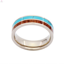 Wood grain and turquoise inlay matching titanium ring,titanium jewelry allergy